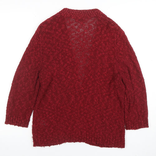 Alex & Co Women Red Knit Open Cardigan UK 12 V-Neck Cotton Blend