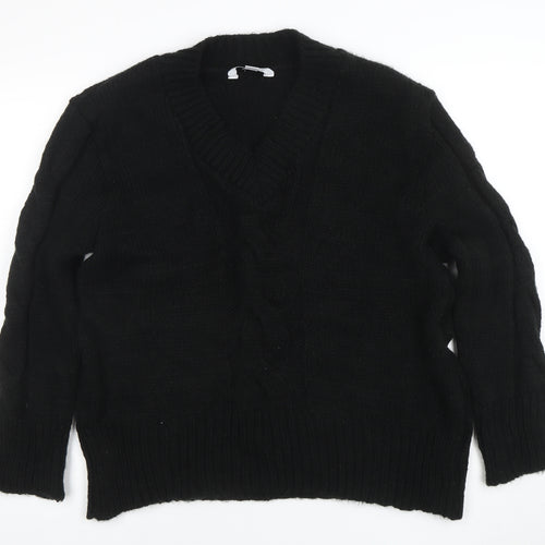 Dorothy Perkins Women’s Black V-Neck Cable Knit Jumper Size M
