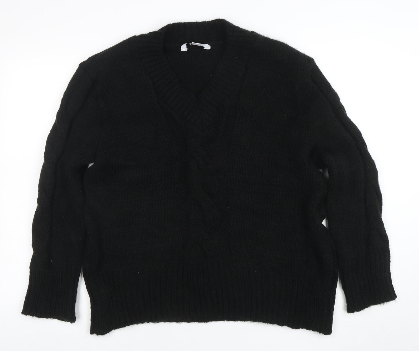 Dorothy Perkins Women’s Black V-Neck Cable Knit Jumper Size M