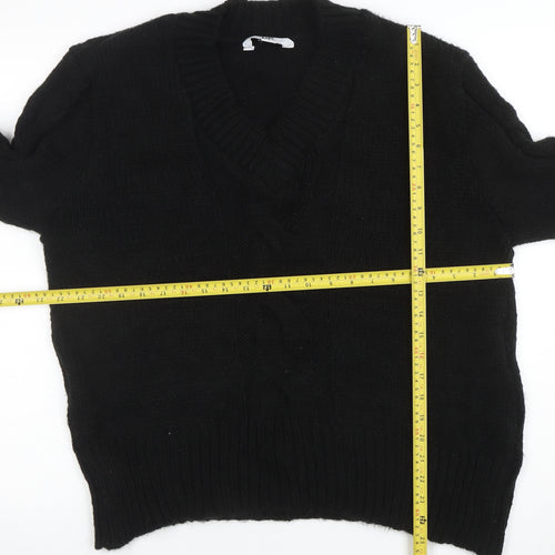 Dorothy Perkins Women’s Black V-Neck Cable Knit Jumper Size M