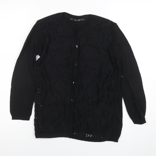 Zara Women Black Lace Knit Long Sleeve Cardigan Size L