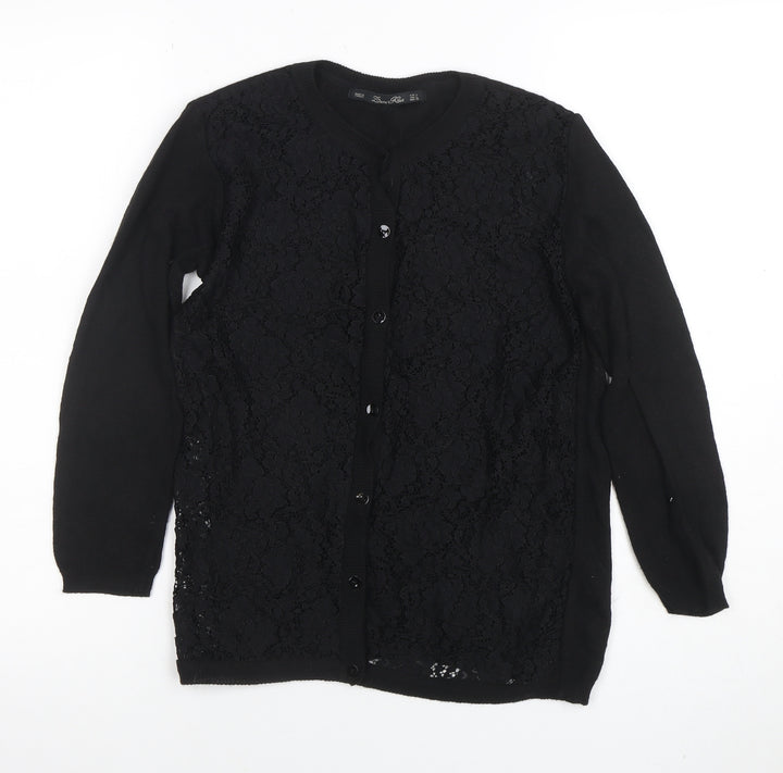 Zara Women Black Lace Knit Long Sleeve Cardigan Size L