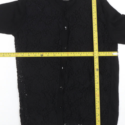 Zara Women Black Lace Knit Long Sleeve Cardigan Size L