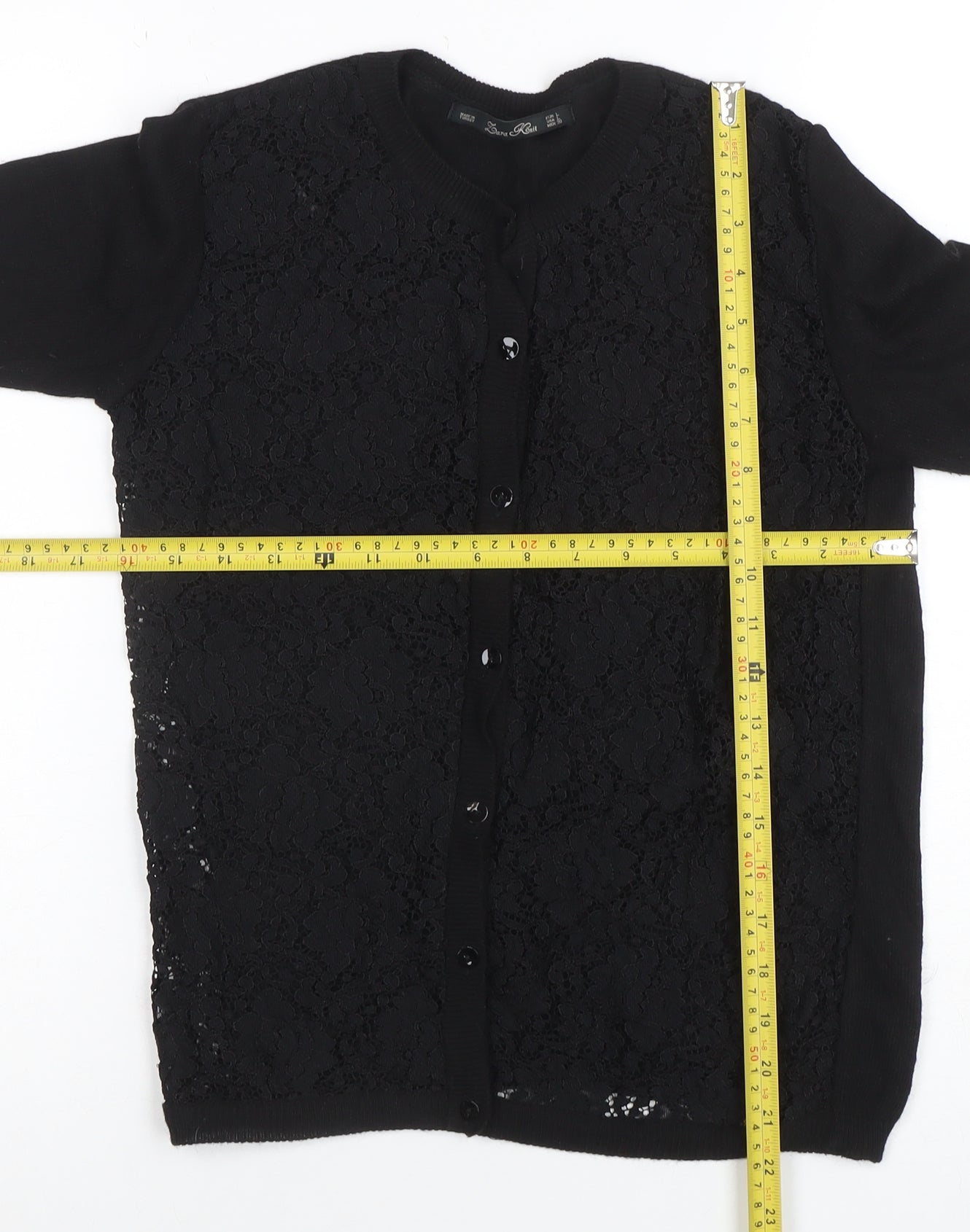 Zara Women Black Lace Knit Long Sleeve Cardigan Size L
