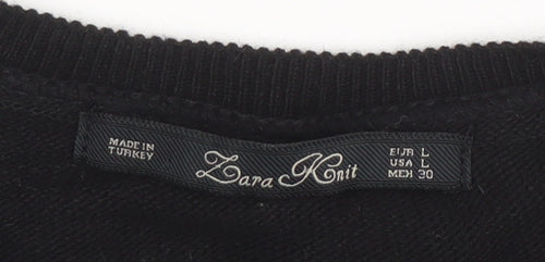 Zara Women Black Lace Knit Long Sleeve Cardigan Size L