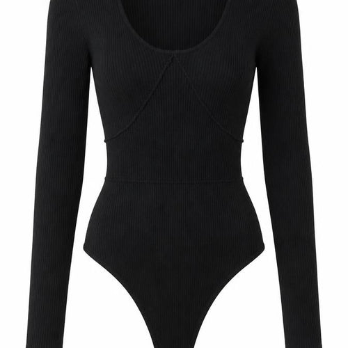 Missguided Women Black Ribbed Long Sleeve Bodysuit UK 8