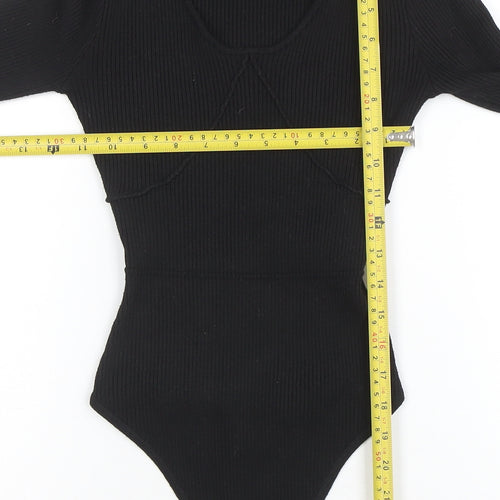 Missguided Women Black Ribbed Long Sleeve Bodysuit UK 8