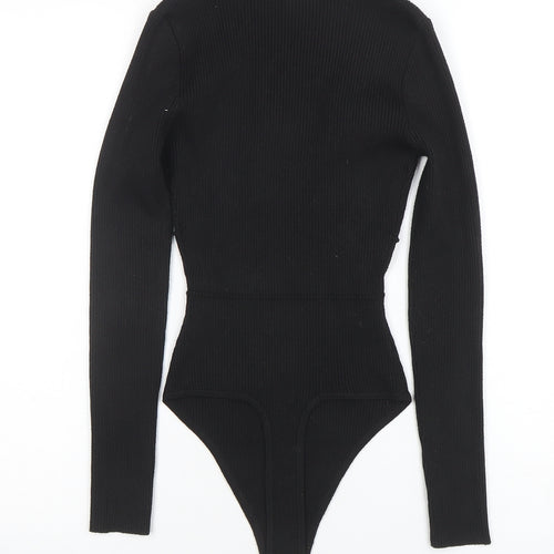 Missguided Women Black Ribbed Long Sleeve Bodysuit UK 8