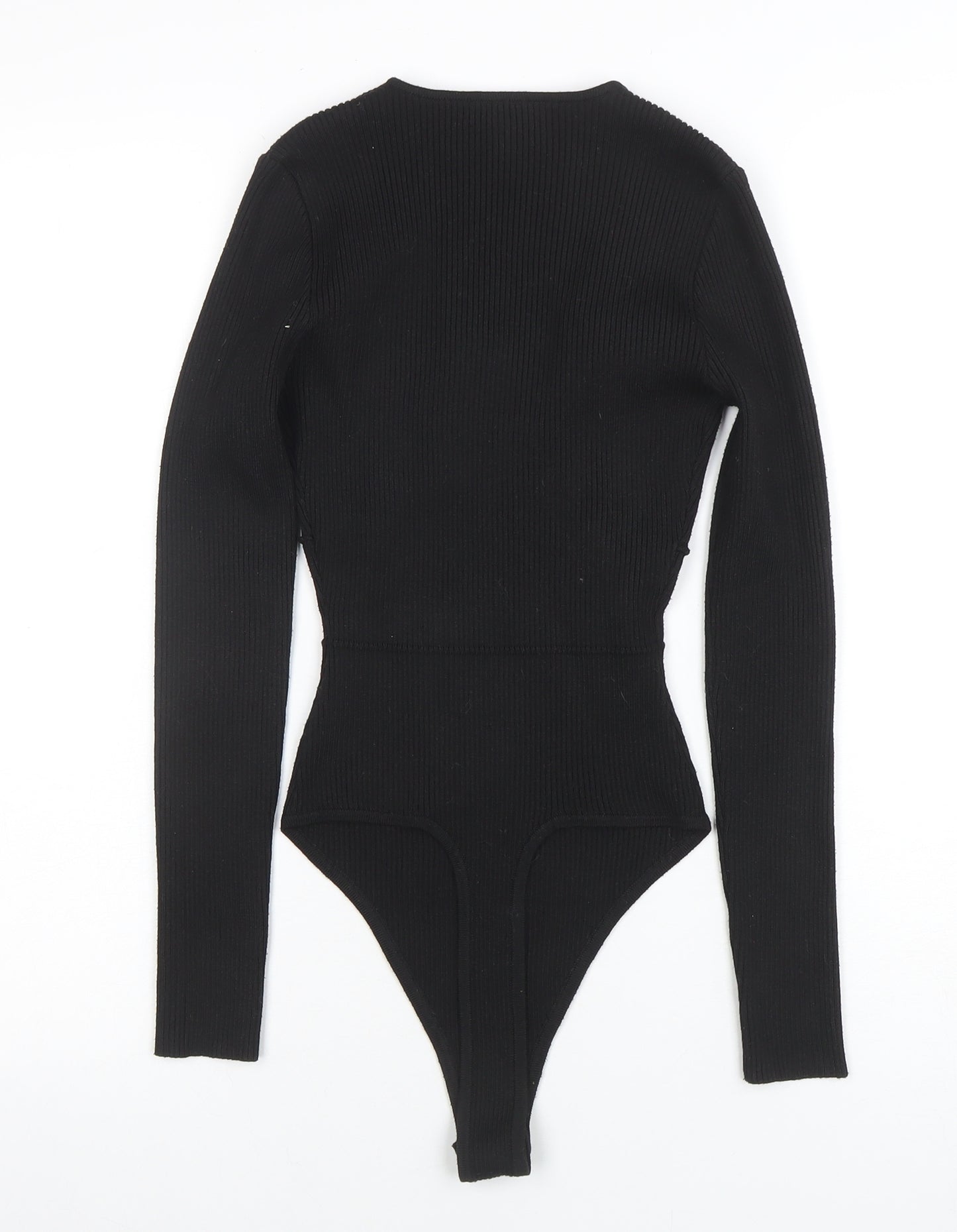 Missguided Women Black Ribbed Long Sleeve Bodysuit UK 8