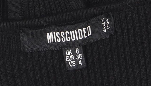 Missguided Women Black Ribbed Long Sleeve Bodysuit UK 8