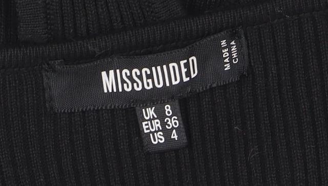 Missguided Women Black Ribbed Long Sleeve Bodysuit UK 8