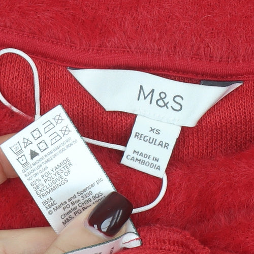 Marks and Spencer Women’s Red Fuzzy Knit Pullover Jumper XS