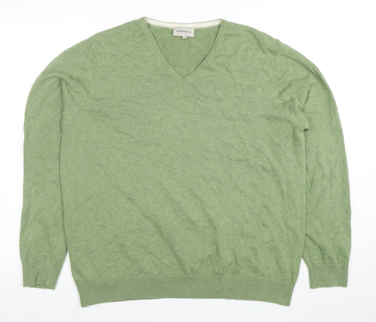 Haworth Men’s Green Cotton V-Neck Jumper Size L Lightweight Knit