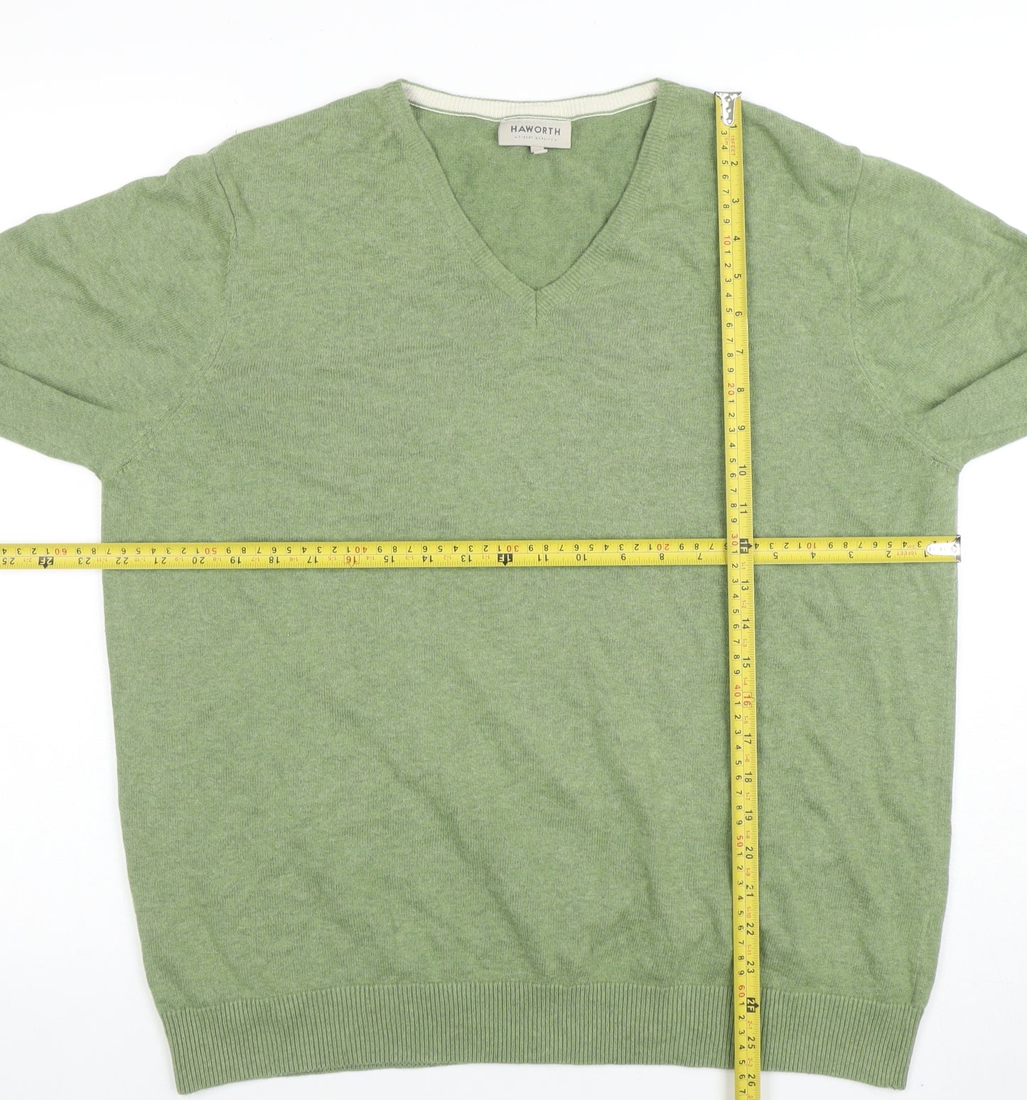 Haworth Men’s Green Cotton V-Neck Jumper Size L Lightweight Knit