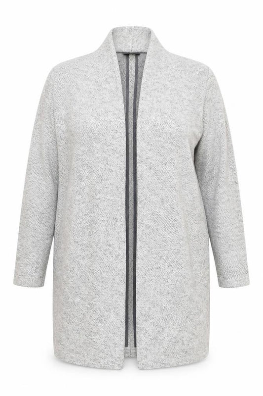 Front view of Next Women's Grey Knit Long Coatigan, size 14, Open Front