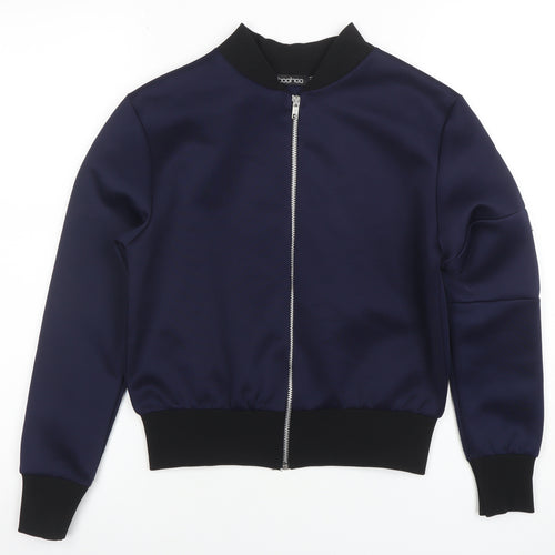 Boohoo Women's Blue Bomber Jacket UK 6 Lightweight Zip-Up Polyester