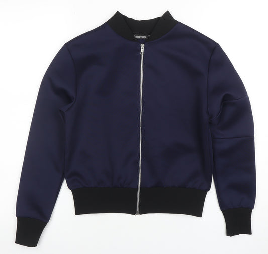 Boohoo Women's Blue Bomber Jacket UK 6 Lightweight Zip-Up Polyester