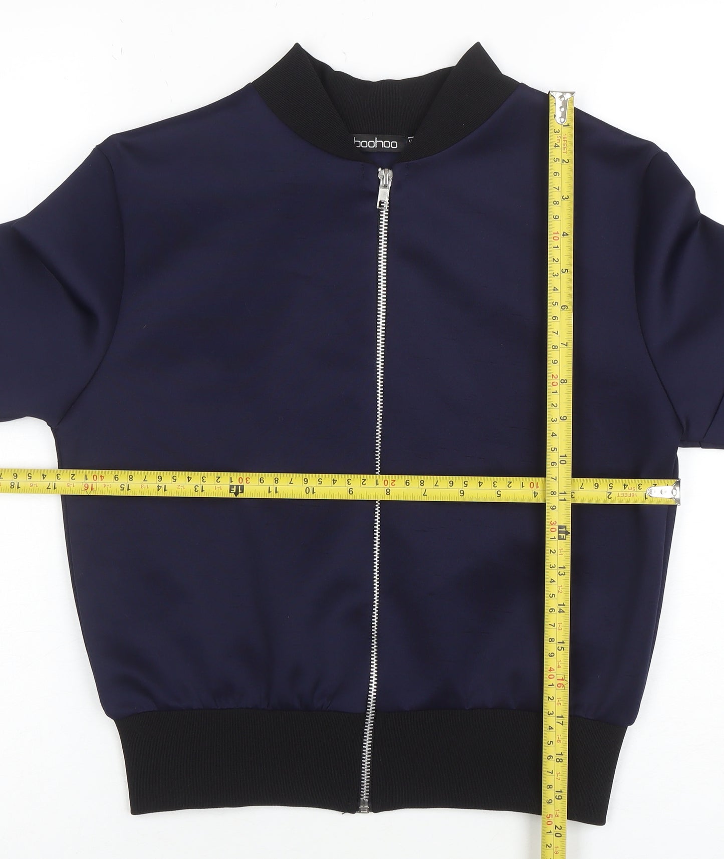 Boohoo Women's Blue Bomber Jacket UK 6 Lightweight Zip-Up Polyester