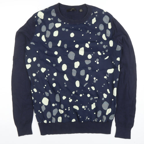 Ted Baker Women Blue Polka Dot Jersey Long Sleeve Blouse S