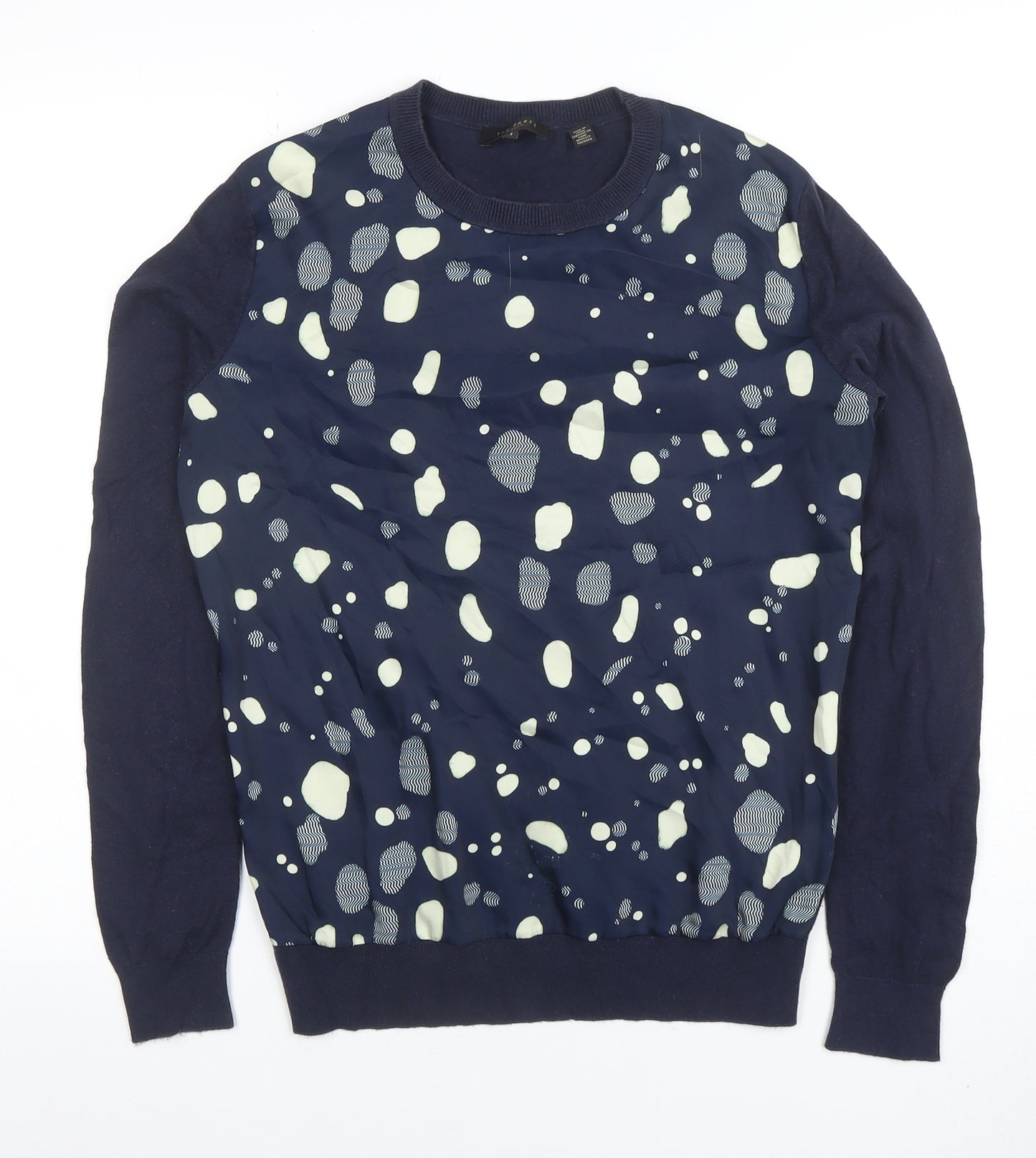 Ted Baker Women Blue Polka Dot Jersey Long Sleeve Blouse S