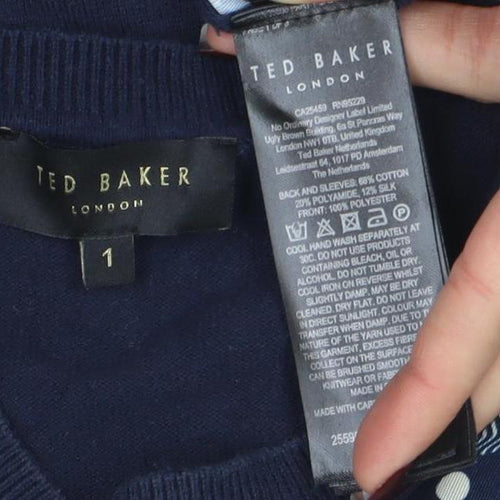 Ted Baker Women Blue Polka Dot Jersey Long Sleeve Blouse S