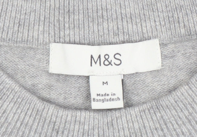 Marks and Spencer Women Grey Knit Short Sleeve Basic Top M