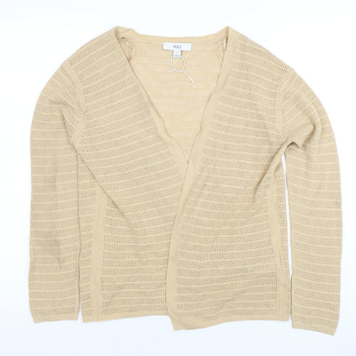 Marks and Spencer Womens Beige Open Knit V-Neck Cardigan Size S