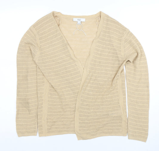 Marks and Spencer Womens Beige Open Knit V-Neck Cardigan Size S