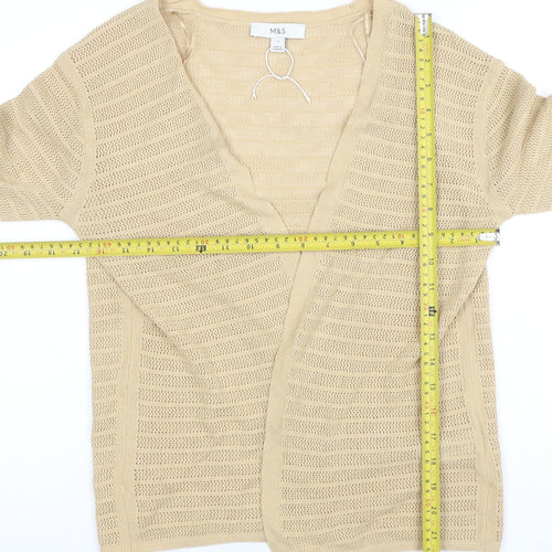 Marks and Spencer Womens Beige Open Knit V-Neck Cardigan Size S