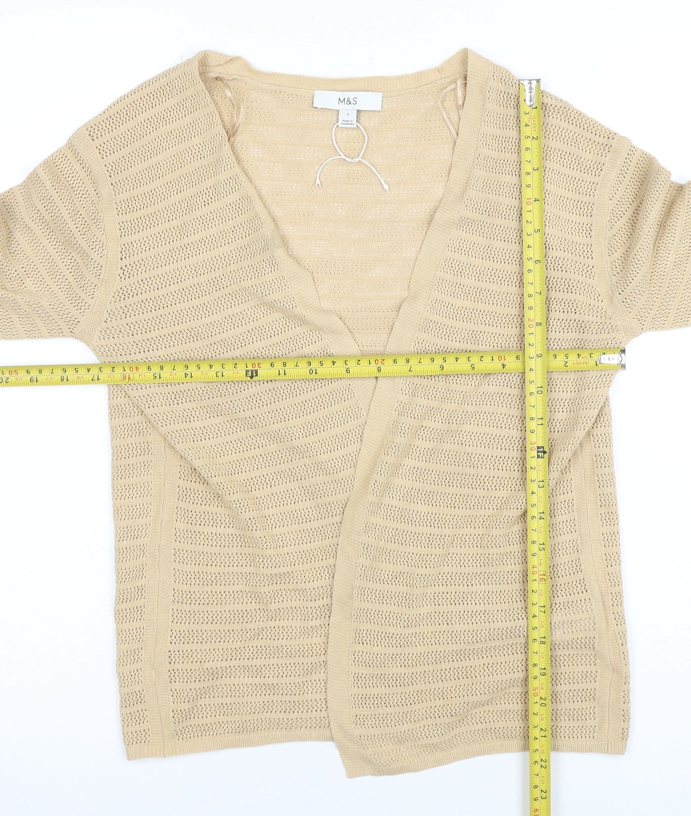 Marks and Spencer Womens Beige Open Knit V-Neck Cardigan Size S