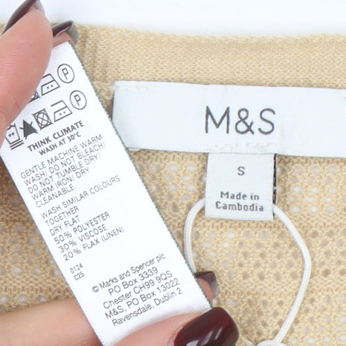 Marks and Spencer Womens Beige Open Knit V-Neck Cardigan Size S
