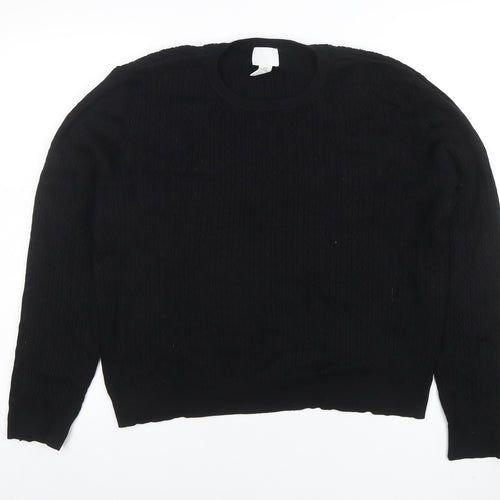 H&M Women’s Black Cable-Knit Cotton Blend Crew Neck Jumper Size 14