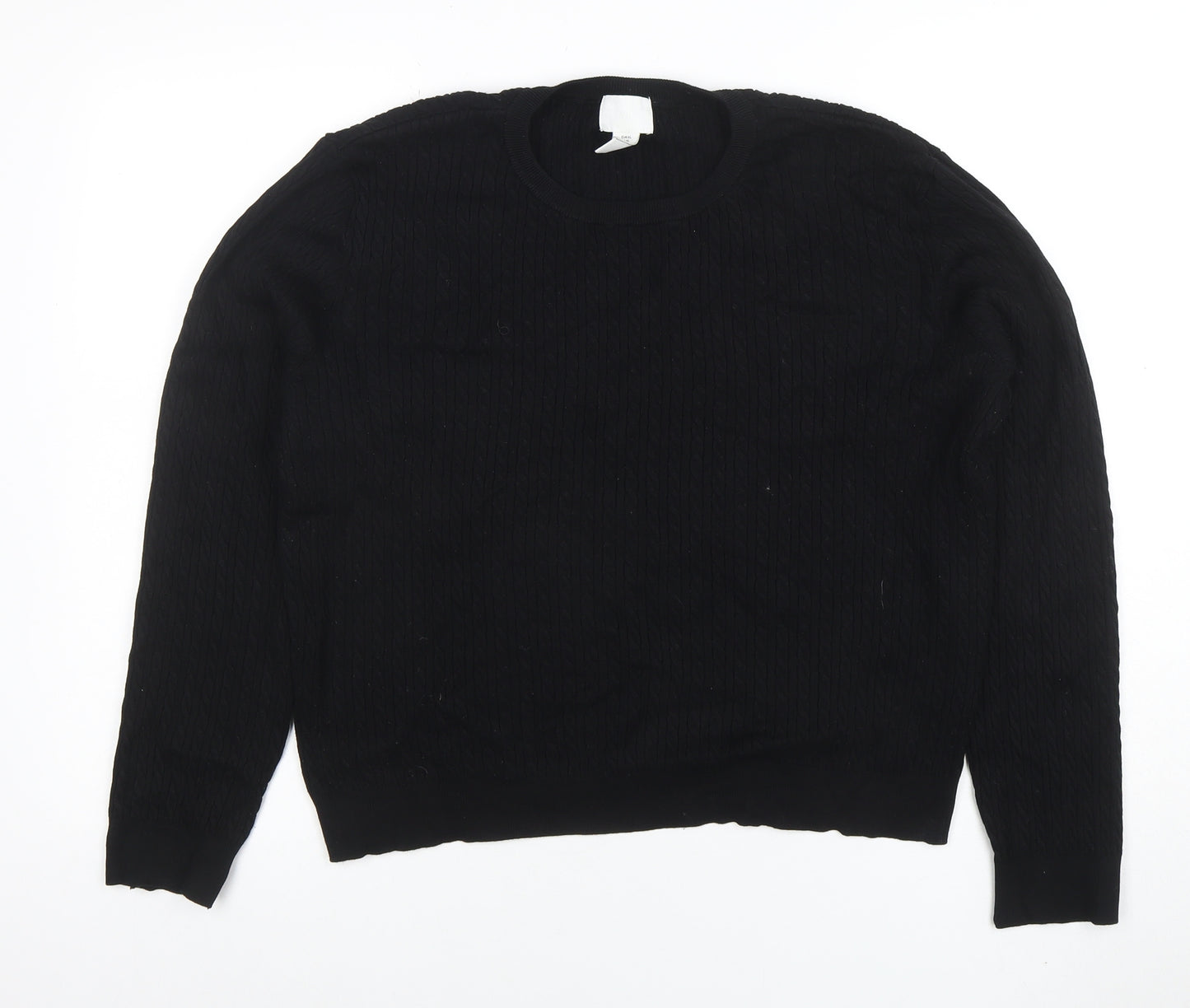 H&M Women’s Black Cable-Knit Cotton Blend Crew Neck Jumper Size 14