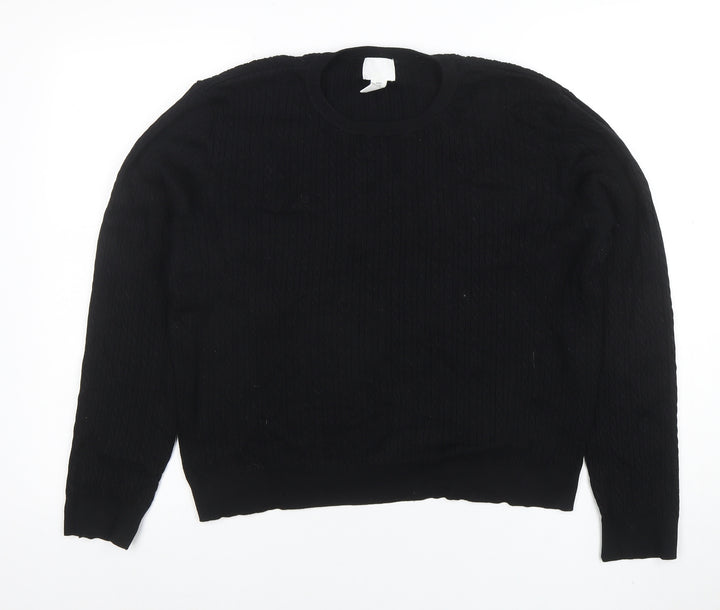 H&M Women’s Black Cable-Knit Cotton Blend Crew Neck Jumper Size 14