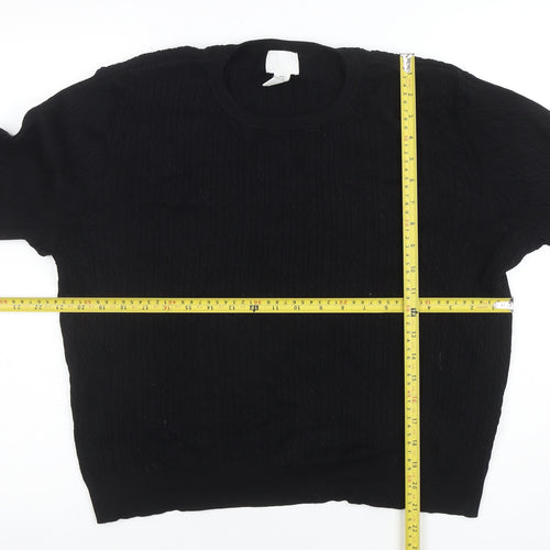H&M Women’s Black Cable-Knit Cotton Blend Crew Neck Jumper Size 14