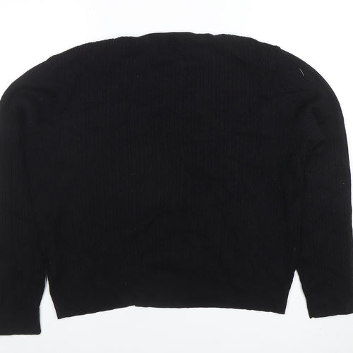 H&M Women’s Black Cable-Knit Cotton Blend Crew Neck Jumper Size 14
