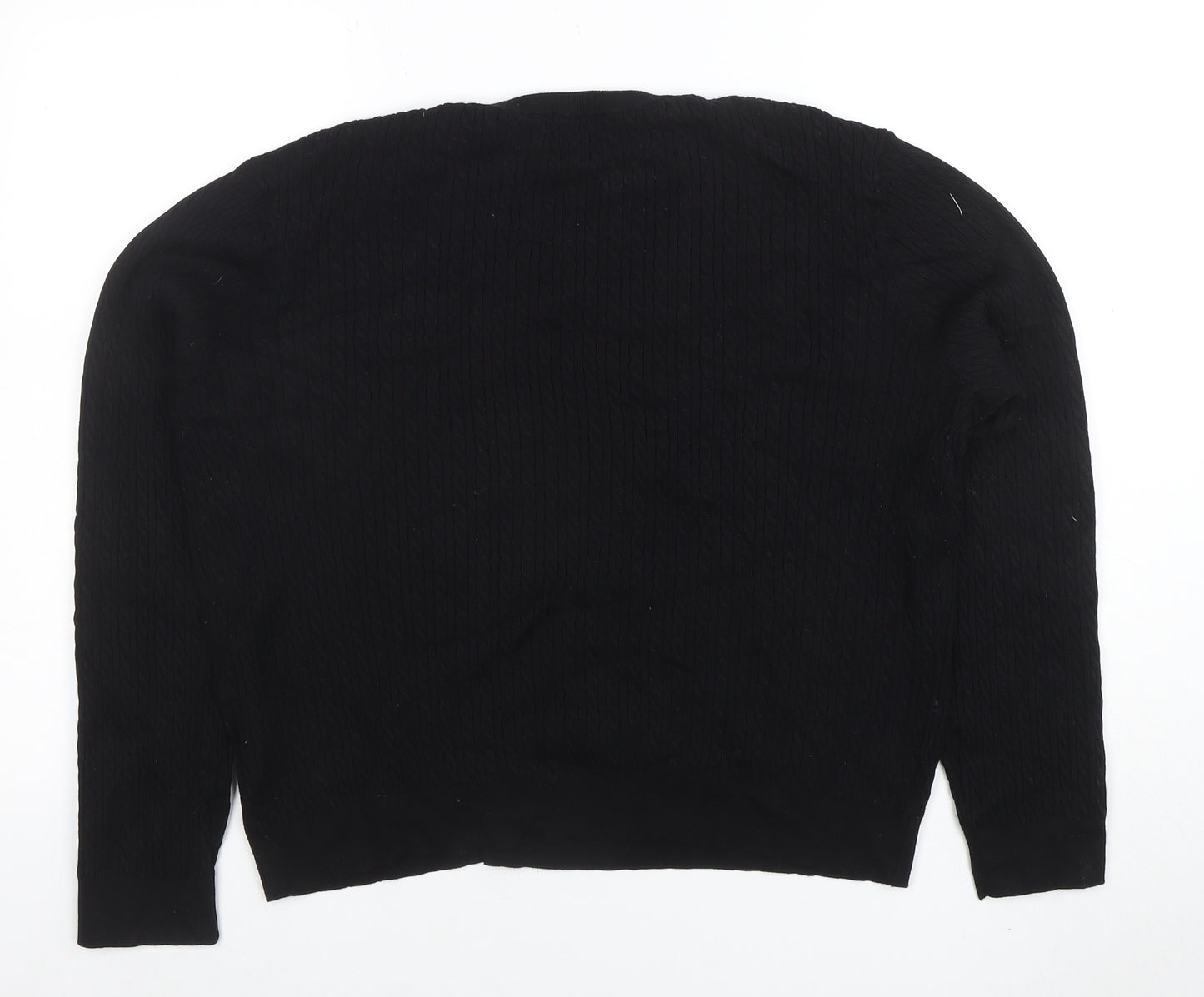 H&M Women’s Black Cable-Knit Cotton Blend Crew Neck Jumper Size 14