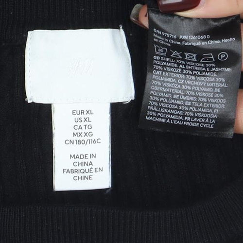H&M Women’s Black Cable-Knit Cotton Blend Crew Neck Jumper Size 14