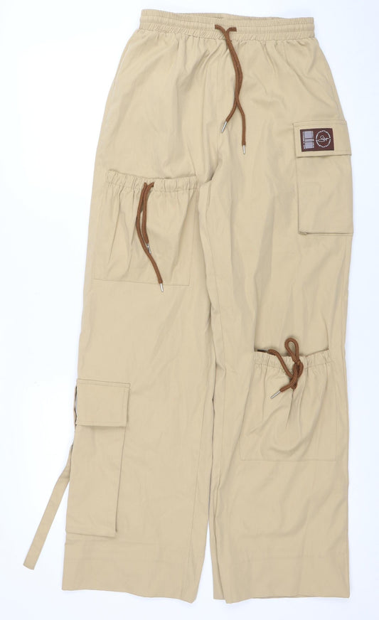 PrettyLittleThing Womens Beige Cargo Trousers Size 6 Elastic Waist