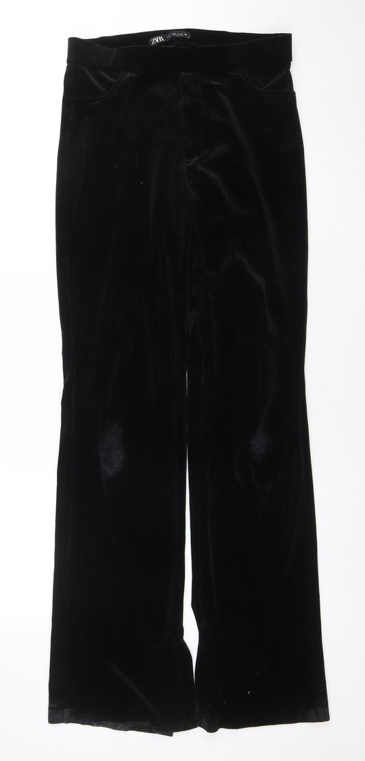 ZARA Women's Black Velvet Stretch Straight Trousers Size M