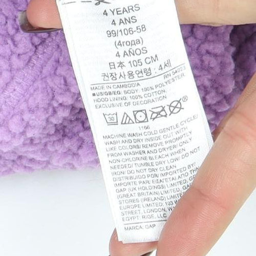 GAP Girls Purple Fleece Pullover Hoodie 4 Years Warm Winter Hooded Jumper