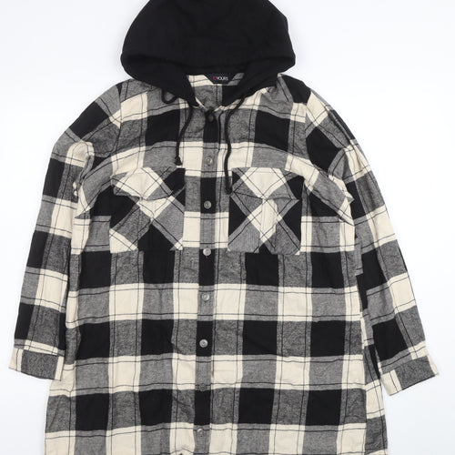 Yours Women’s Black Checked Cotton Hooded Flannel Shirt UK 16