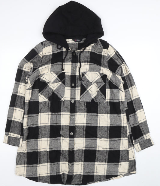 Yours Women’s Black Checked Cotton Hooded Flannel Shirt UK 16