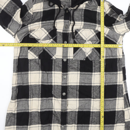 Yours Women’s Black Checked Cotton Hooded Flannel Shirt UK 16