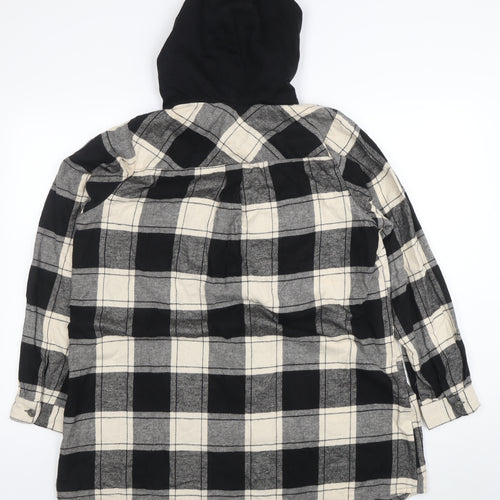 Yours Women’s Black Checked Cotton Hooded Flannel Shirt UK 16