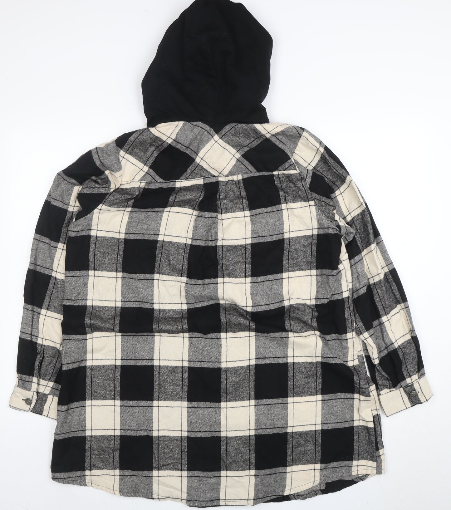 Yours Women’s Black Checked Cotton Hooded Flannel Shirt UK 16