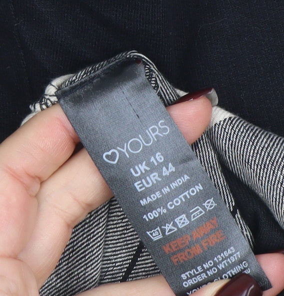 Yours Women’s Black Checked Cotton Hooded Flannel Shirt UK 16