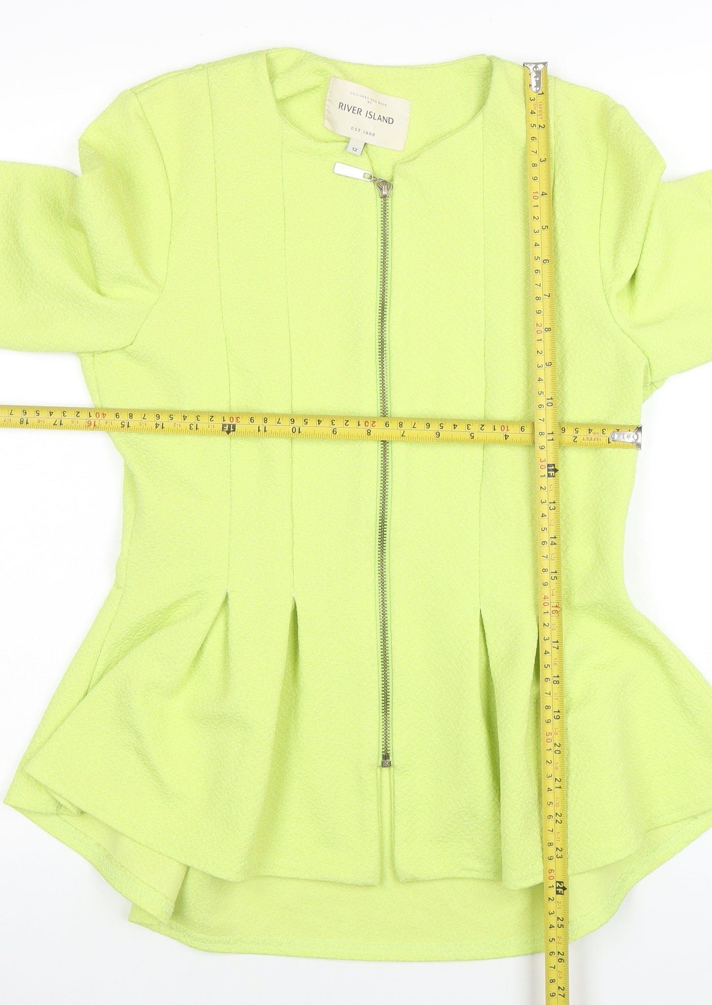 River Island Women's Yellow Zip Front Peplum Jacket Size 12