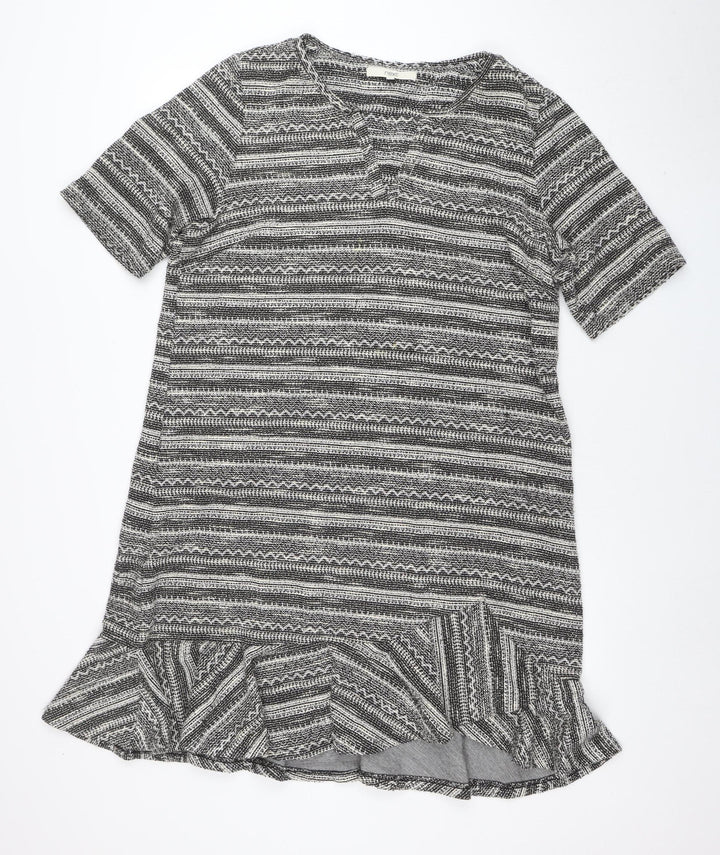 Next Women Grey Striped 3/4 Sleeve Knit Shift Dress Size 18