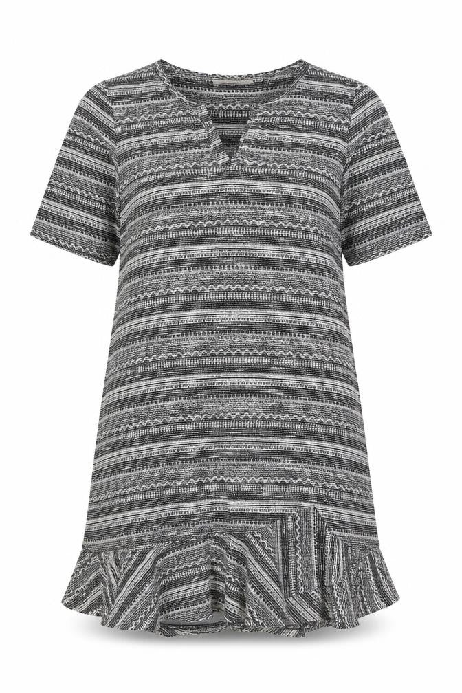 Front view of Next Women Grey Striped 3/4 Sleeve Knit Shift Dress, size 18